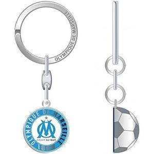 163oma601bal-porte-cle-demi-ballon-metal-om-bleu-blanc-8-5x18-5-cm