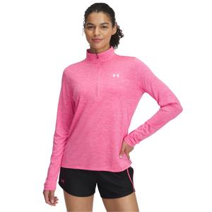1384225-672-haut-d-entrainement-1-2-zip-femme-under-armour-tech-tm-super-pink-blanc